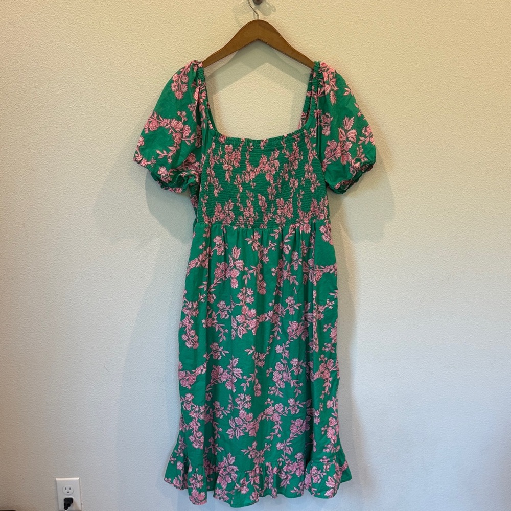 J. Crew Floral Green and Pink Dress
